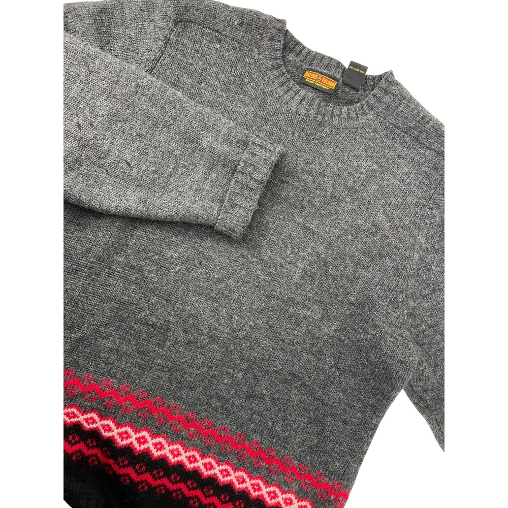 Oxford & Fulham Mens Wool Sweater Medium Grey Red Fair‎ Isle Made in Australia